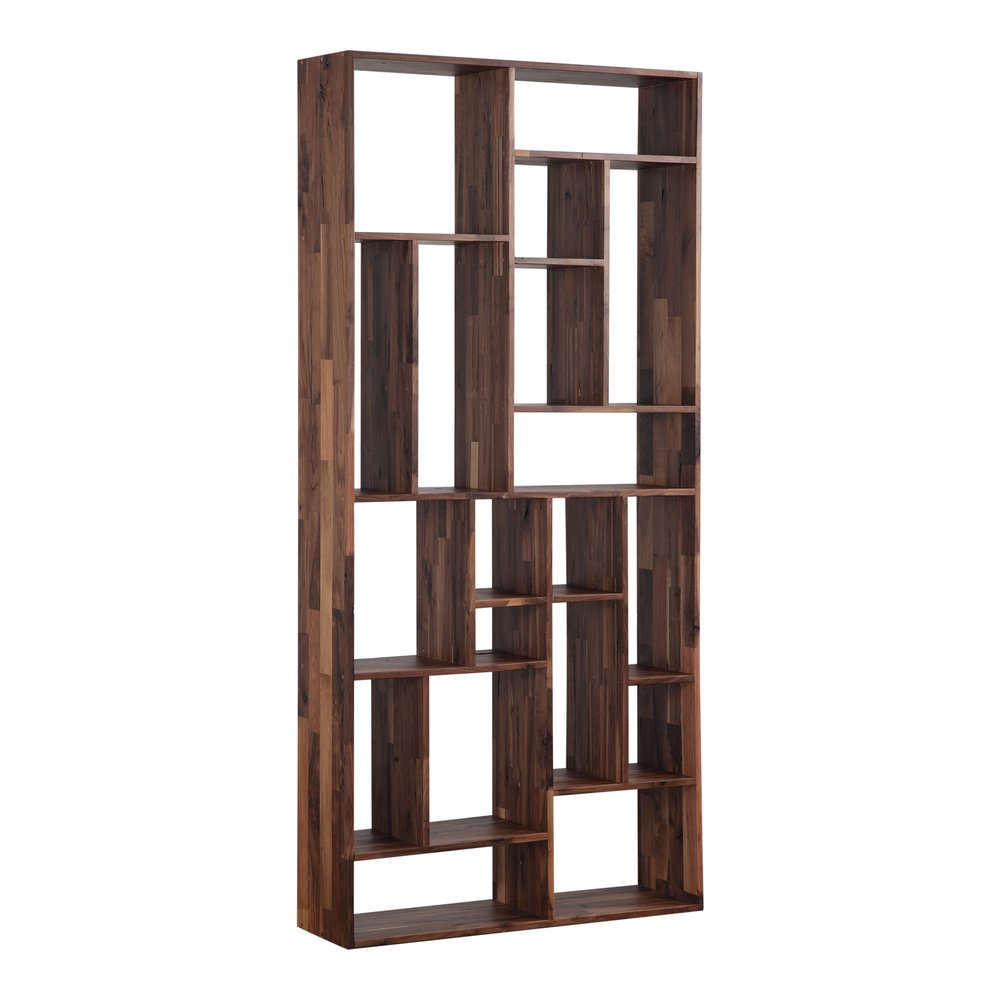 86" Brown And Natural Solid Wood and Wood Ten Tier Bookcase
