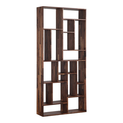 86" Brown And Natural Solid Wood and Wood Ten Tier Bookcase