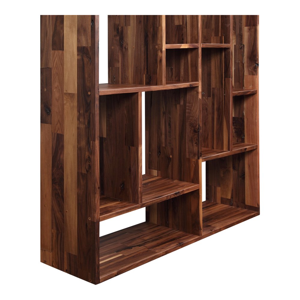 86" Brown And Natural Solid Wood and Wood Ten Tier Bookcase