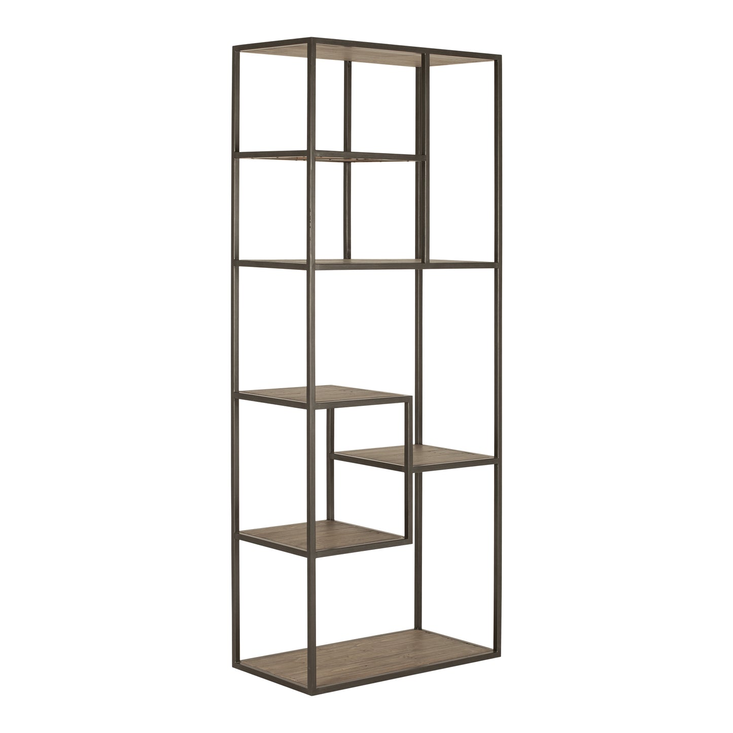 79" Brown Metal and Wood Seven Tier Bookcase