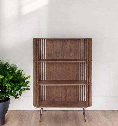 57" Natural and Brown Wood Three Tier Bookcase