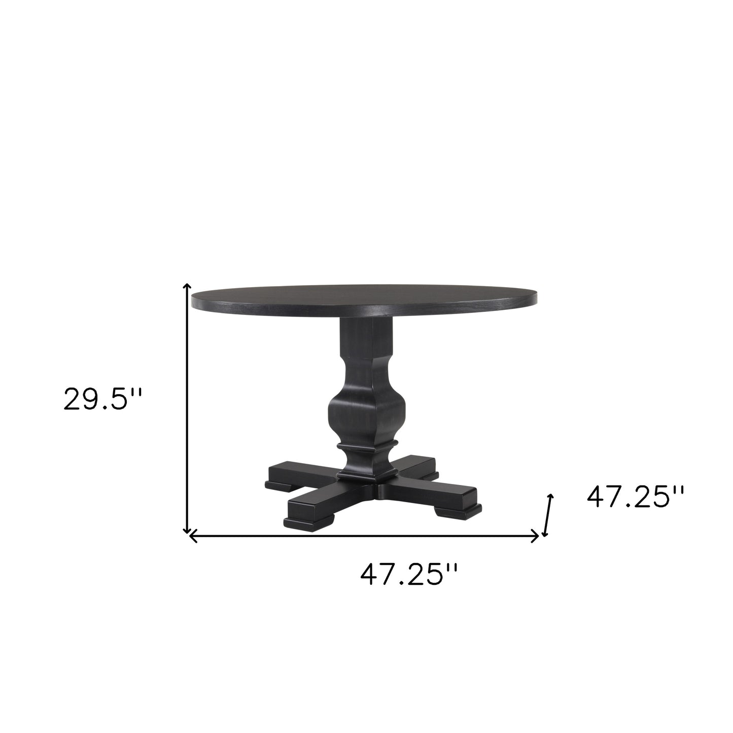 47" Black Rounded Solid Wood Pedestal Base Dining Table