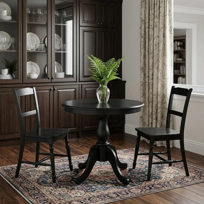 30" Black Rounded Solid Manufactured Wood And Solid Wood Pedestal Base Dining Table