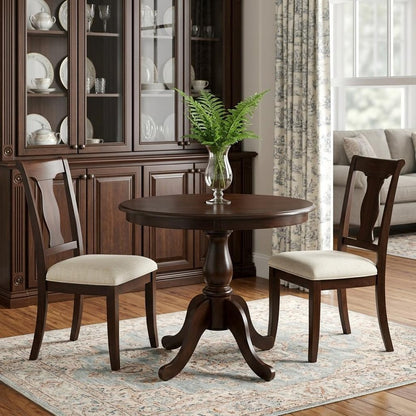 30" Espresso Rounded Solid Manufactured Wood And Solid Wood Pedestal Base Dining Table