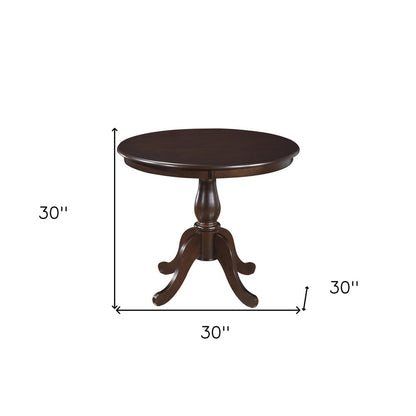36" Espresso Rounded Solid Manufactured Wood And Solid Wood Pedestal Base Dining Table