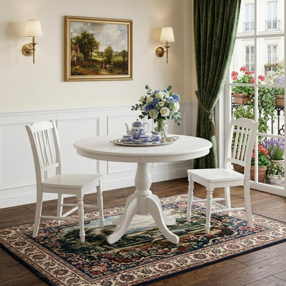 42" White Rounded Solid Manufactured Wood And Solid Wood Pedestal Base Dining Table