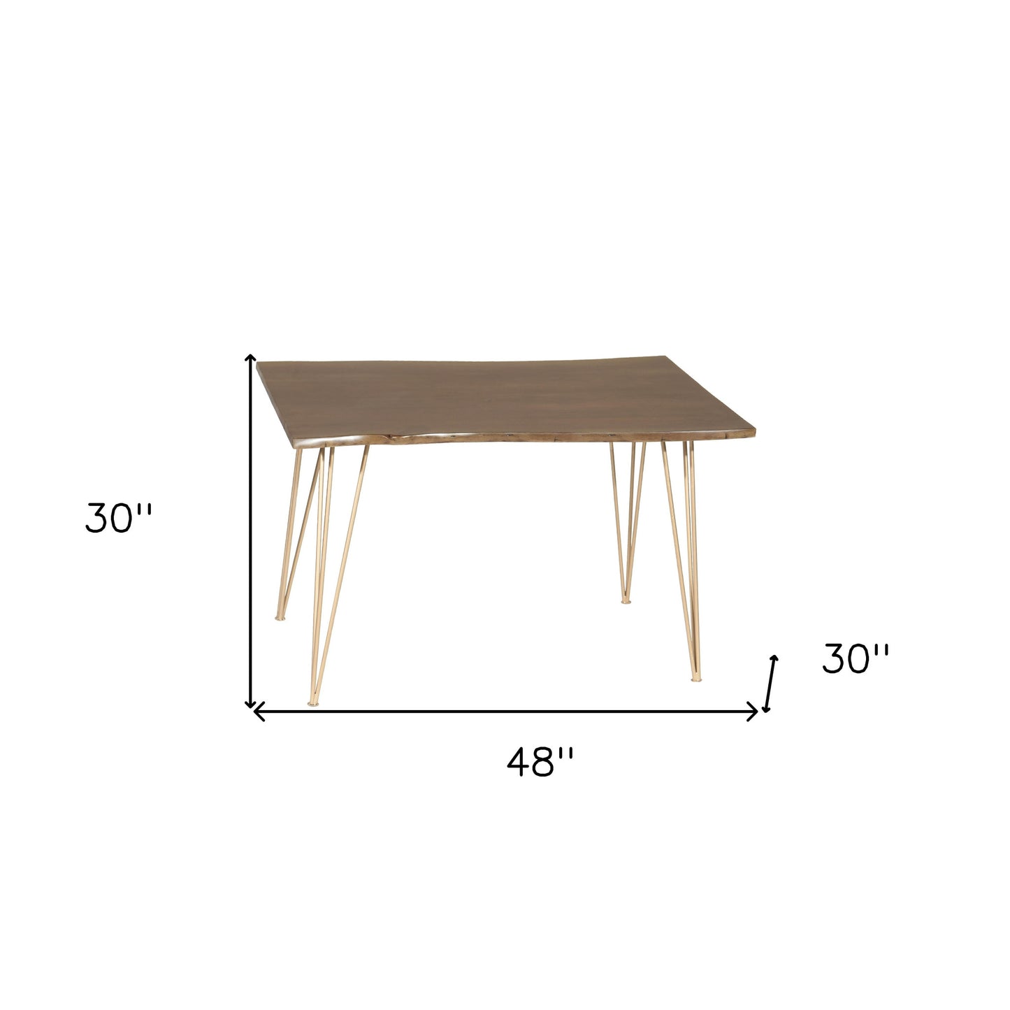 48" Brown And Gold Solid Wood And Iron Dining Table