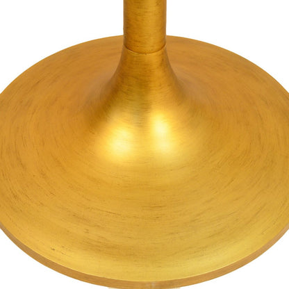 30" Brown And Gold Rounded Solid Wood And Iron Pedestal Base Dining Table