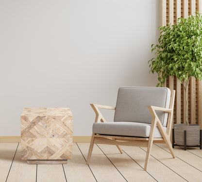 20" Tan Wood And Wood Square End Table