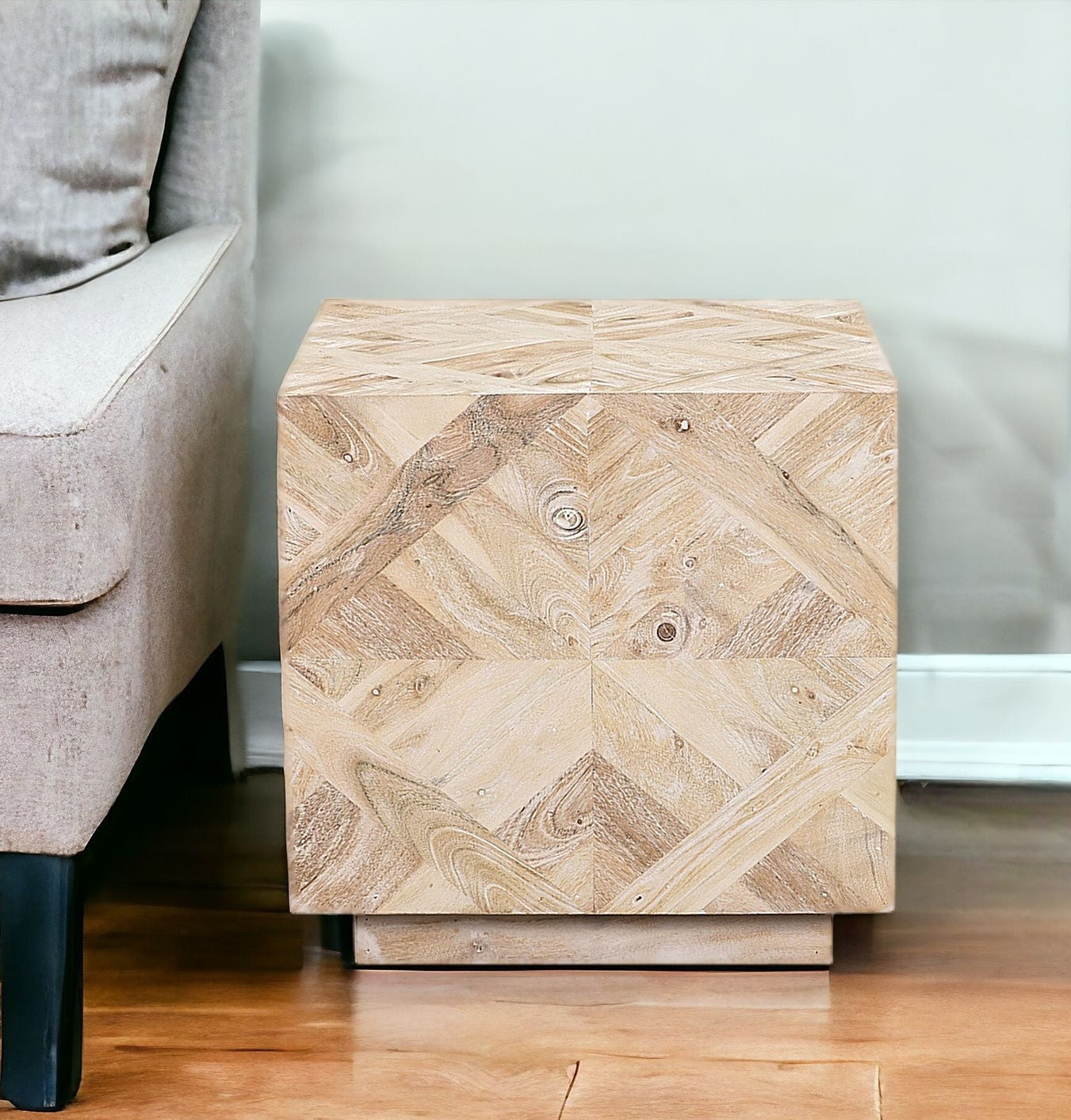 20" Tan Wood And Wood Square End Table