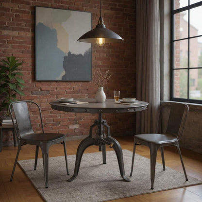 36" Industrial Gray Adjustable Crank Round Top Dining Table.