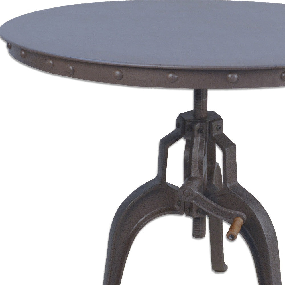 36" Industrial Gray Adjustable Crank Round Top Dining Table.