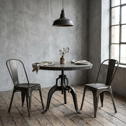 36" Industrial Gray Adjustable Crank Round Top Dining Table.