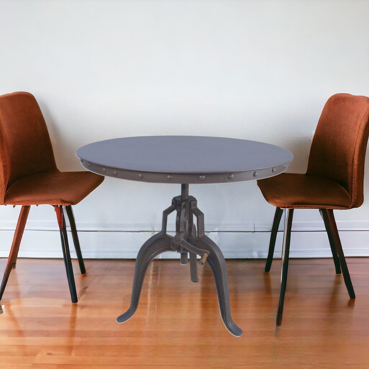 36" Industrial Gray Adjustable Crank Round Top Dining Table.