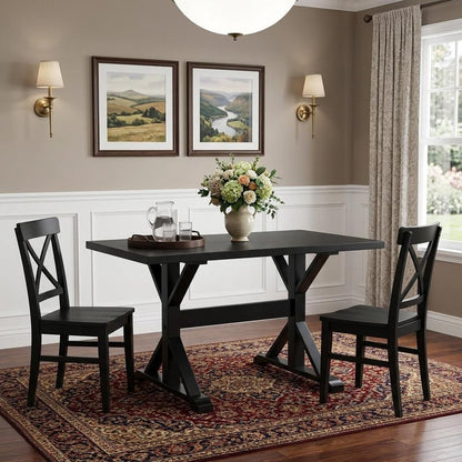 48" Black Solid Wood Trestle Base Dining Table
