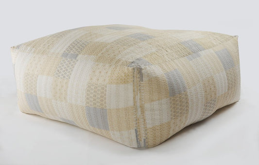 48" Cream Cotton Patchwork Pouf Ottoman