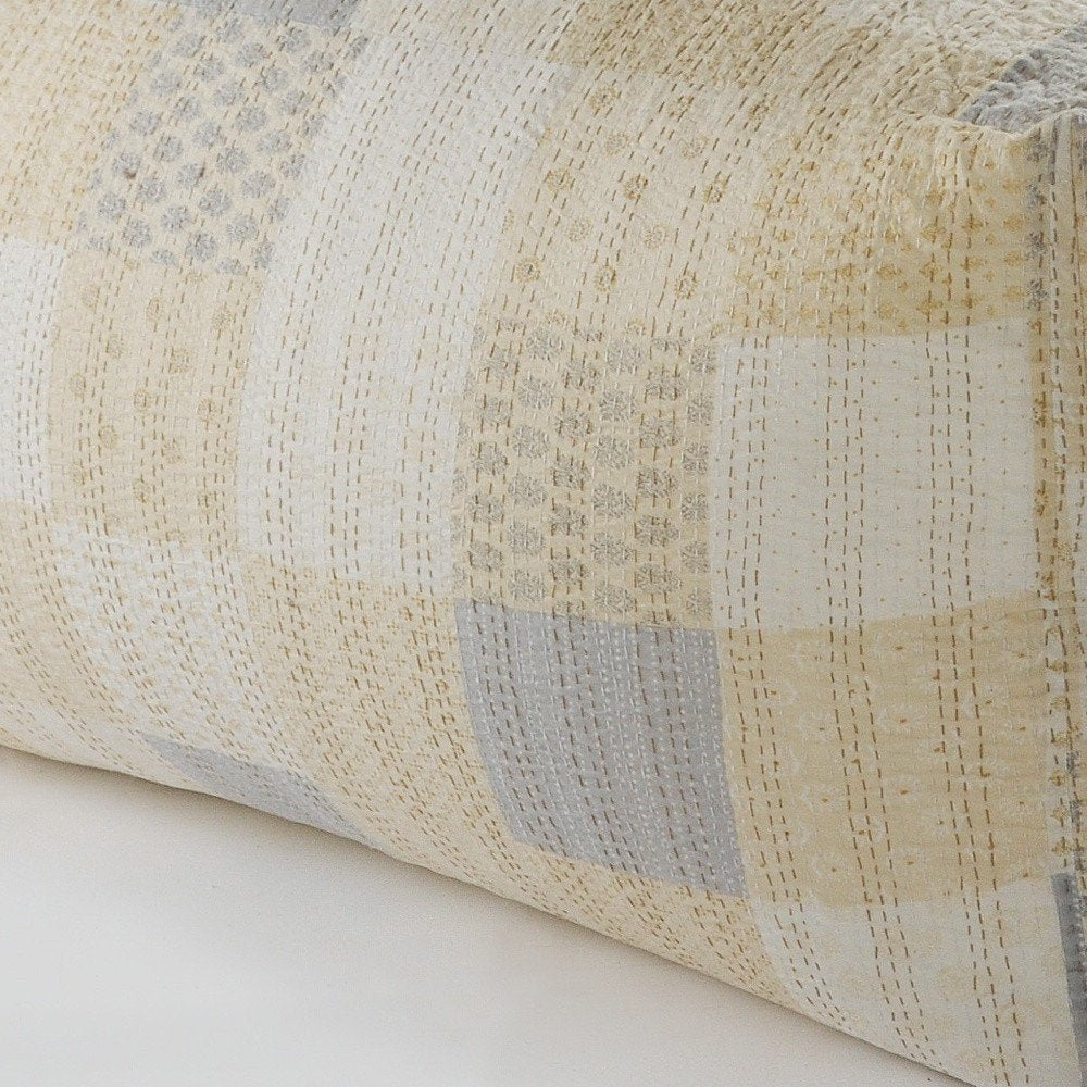 48" Cream Cotton Patchwork Pouf Ottoman
