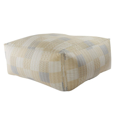 48" Cream Cotton Patchwork Pouf Ottoman
