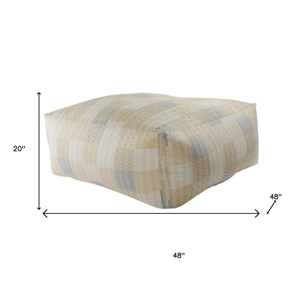48" Cream Cotton Patchwork Pouf Ottoman