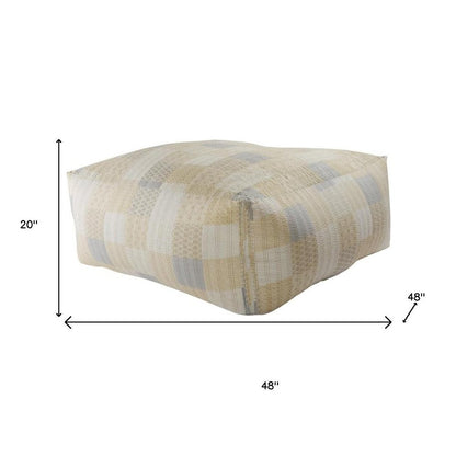 48" Cream Cotton Patchwork Pouf Ottoman