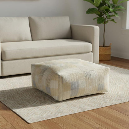 48" Cream Cotton Patchwork Pouf Ottoman