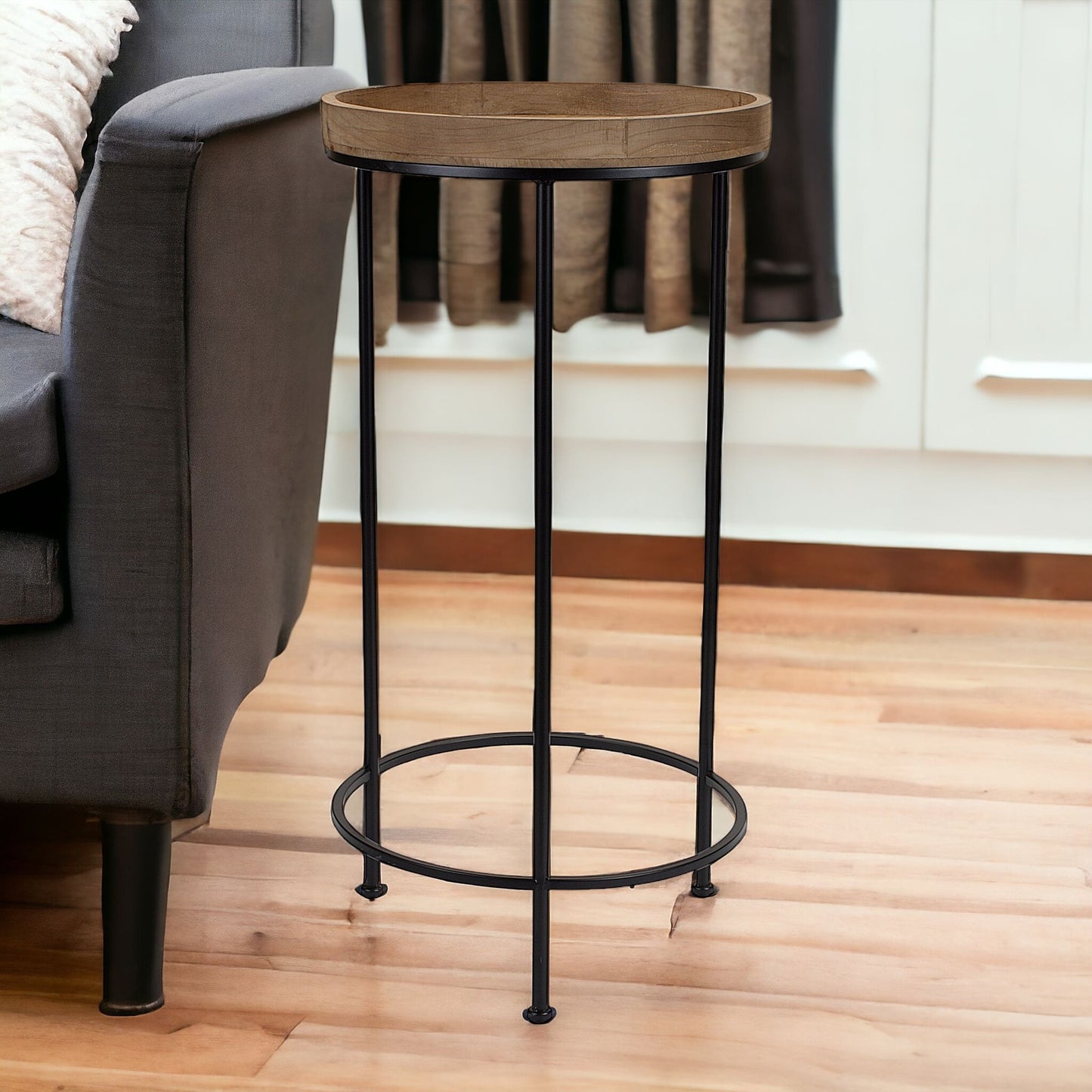 Set of Three 29" Black And Brown Round End Tables