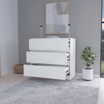 33" White Wood Three Drawer Dresser