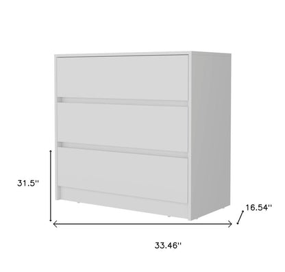 33" White Wood Three Drawer Dresser