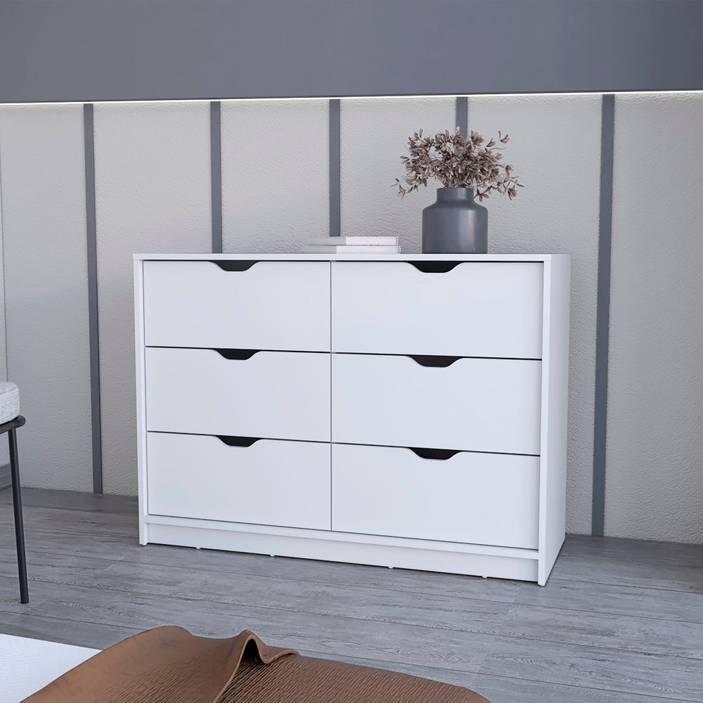31" White Wood Two Door Four Drawer Combo Dresser