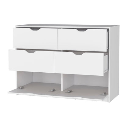31" White Wood Two Door Four Drawer Combo Dresser
