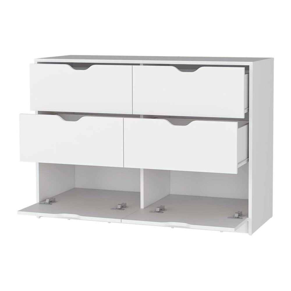 42" White Wood Six Drawer Double Dresser