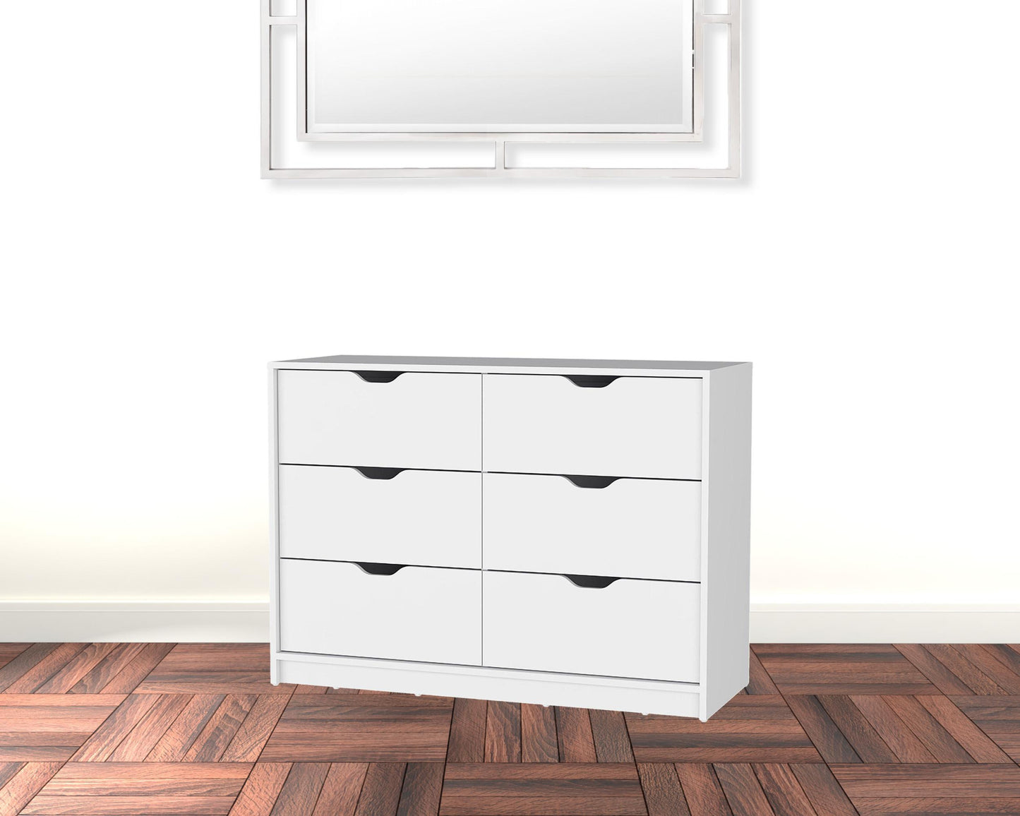 42" White Manufactured Wood Six Drawer Modern Dresser