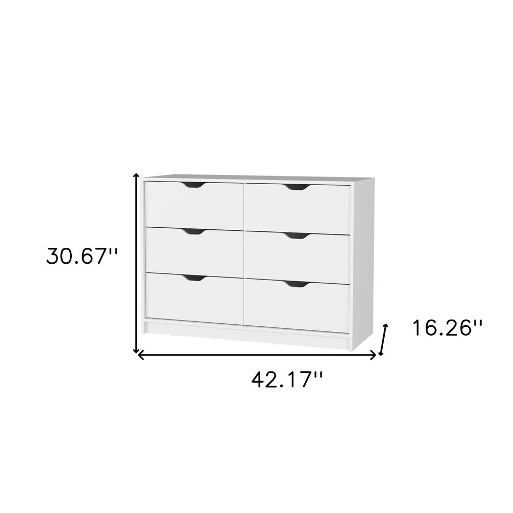 42" White Wood Six Drawer Double Dresser