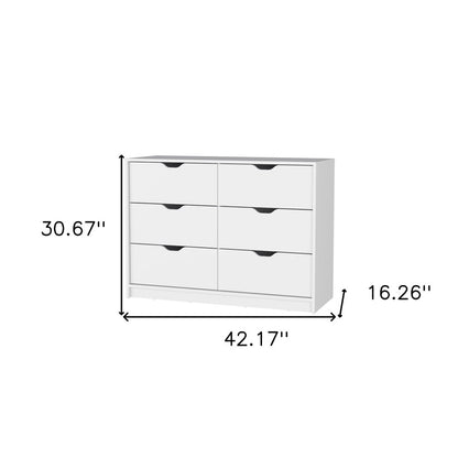 42" White Wood Six Drawer Double Dresser