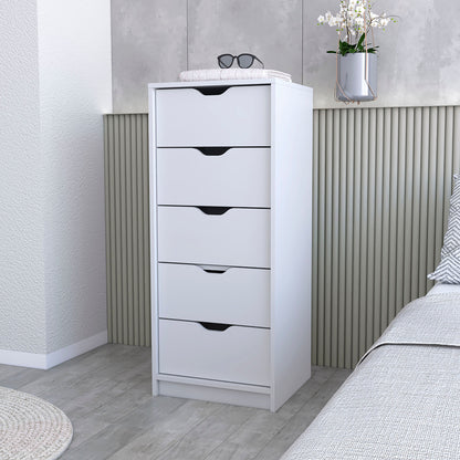 18" White Manufactured Wood Five Drawer Narrow Dresser