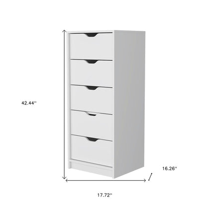 18" White Wood Five Drawer Dresser
