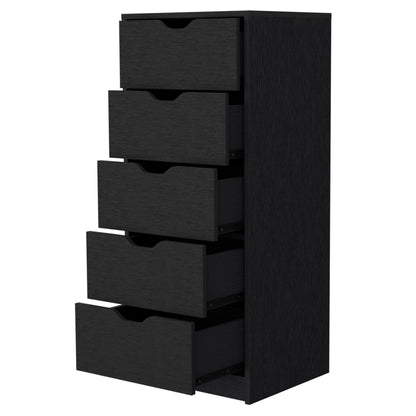 18" Black Manufactured Wood Five Drawer Narrow Dresser