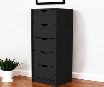 18" Black Wood Five Drawer Dresser