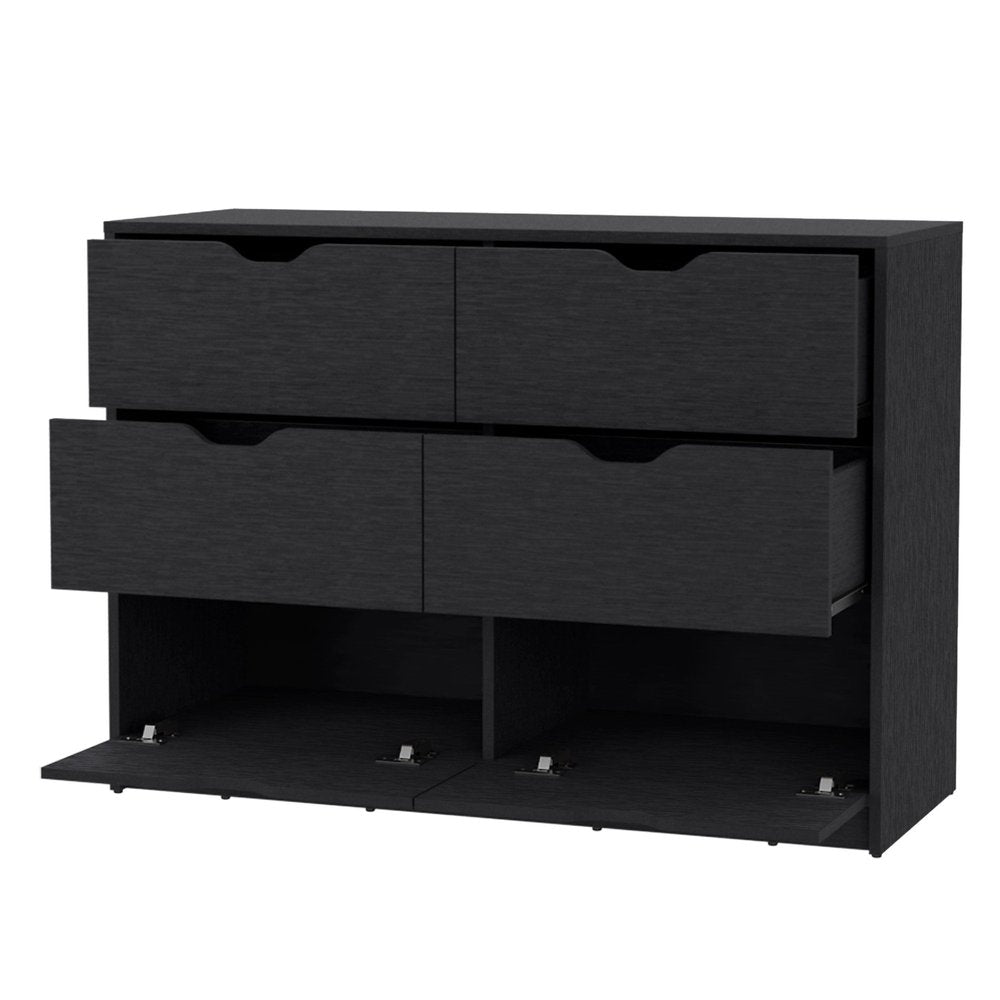 42" Black Wood Two Drawer Double Dresser
