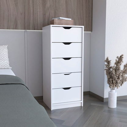 18" White Five Drawer Dresser