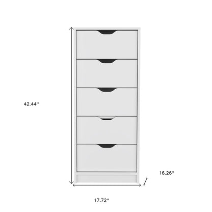 18" White Five Drawer Dresser
