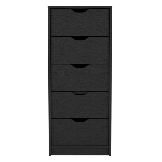 18" Black Charcoal Manufactured Wood Five Drawer Tall and Narrow Dresser