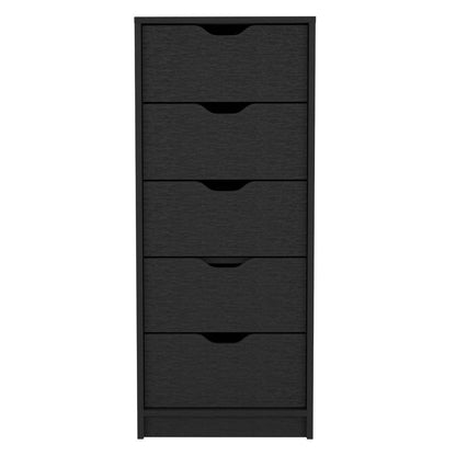 18" Black Charcoal Manufactured Wood Five Drawer Tall and Narrow Dresser