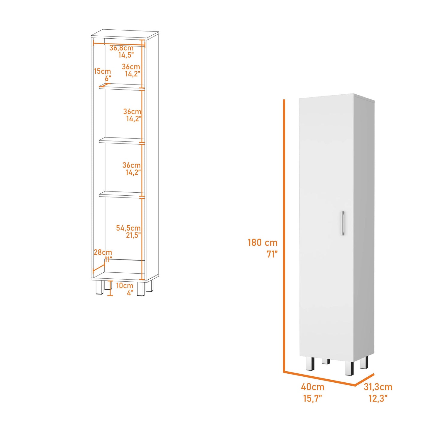 16" White Accent Cabinet With Four Shelves