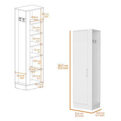 21" White Accent Cabinet With Six Shelves