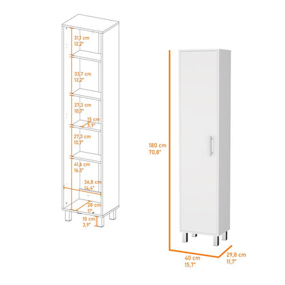 16" Silver And White Accent Cabinet With Five Shelves