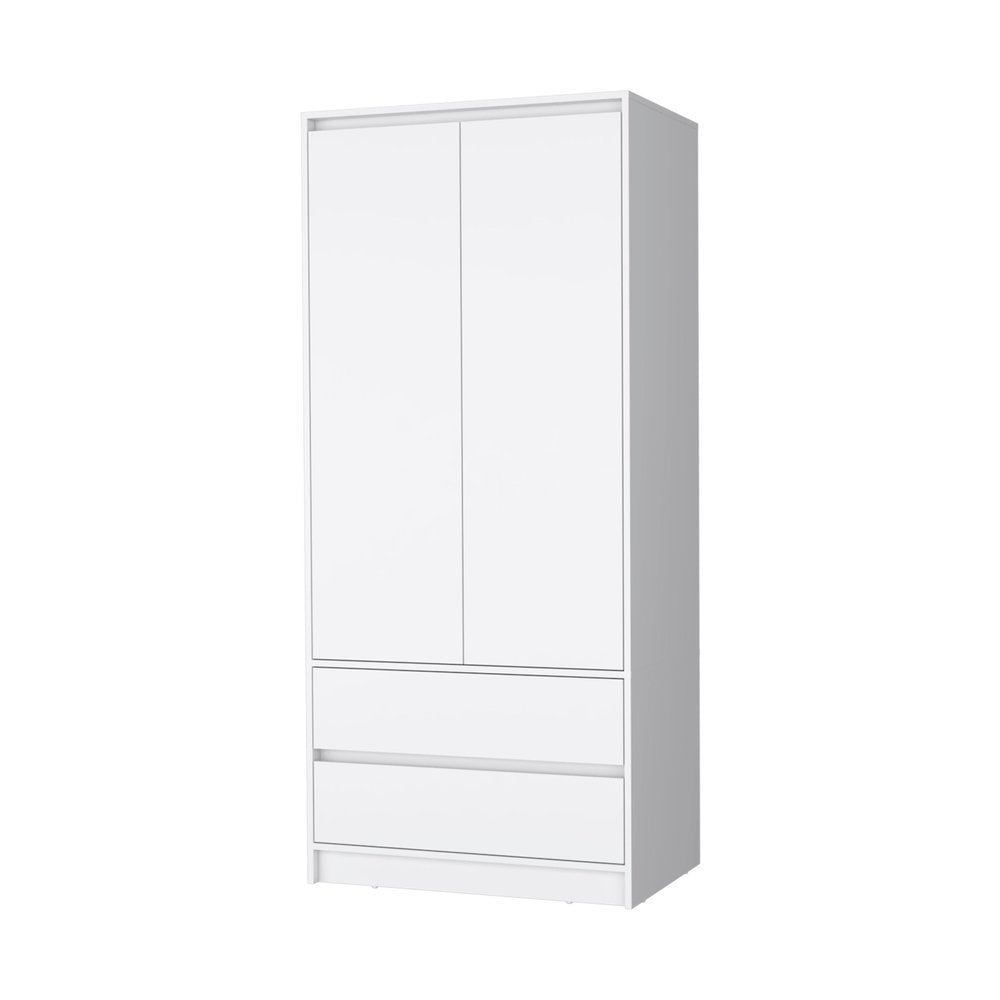 71" White Wood Two Door Two Drawer Combo Dresser