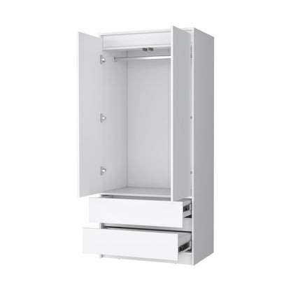 71" White Wood Two Door Two Drawer Combo Dresser