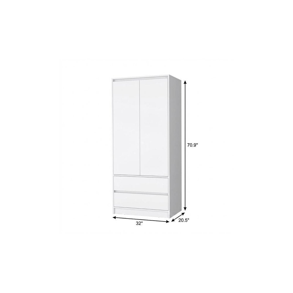 71" White Wood Two Door Two Drawer Combo Dresser