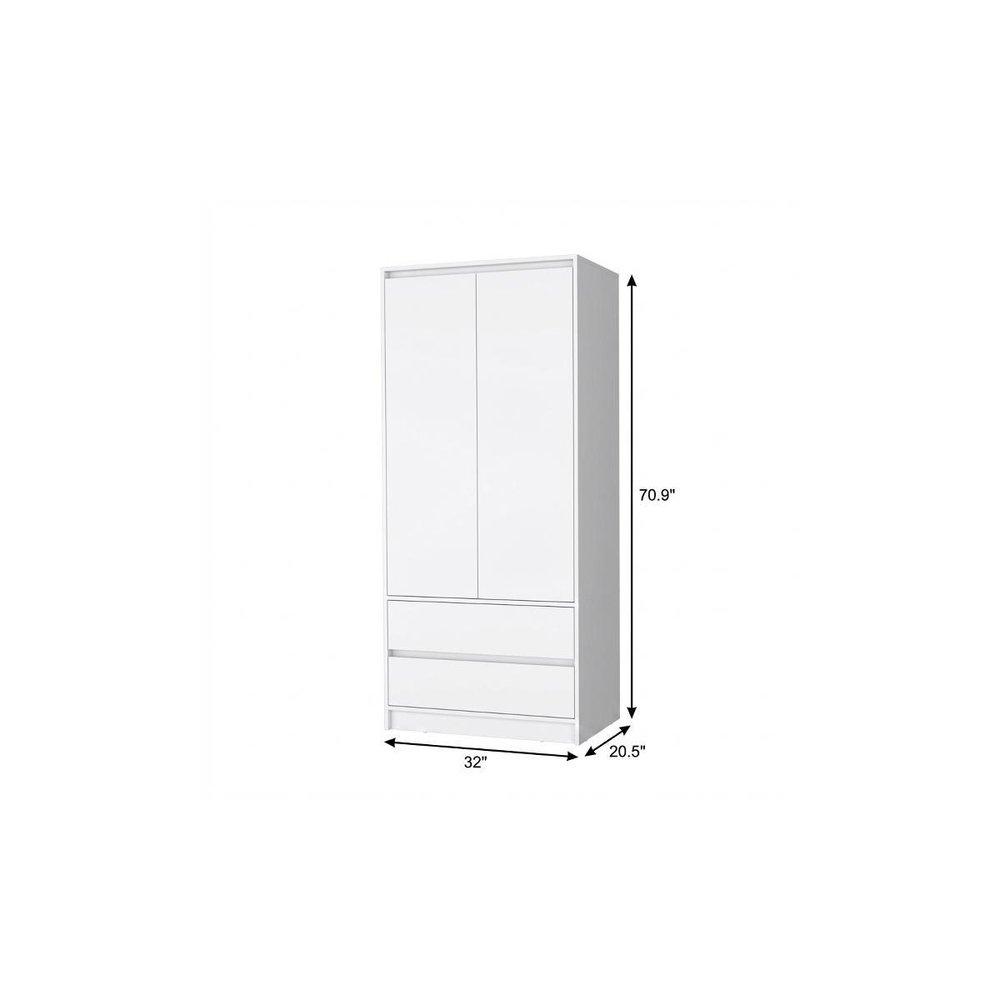 71" White Wood Two Door Two Drawer Combo Dresser